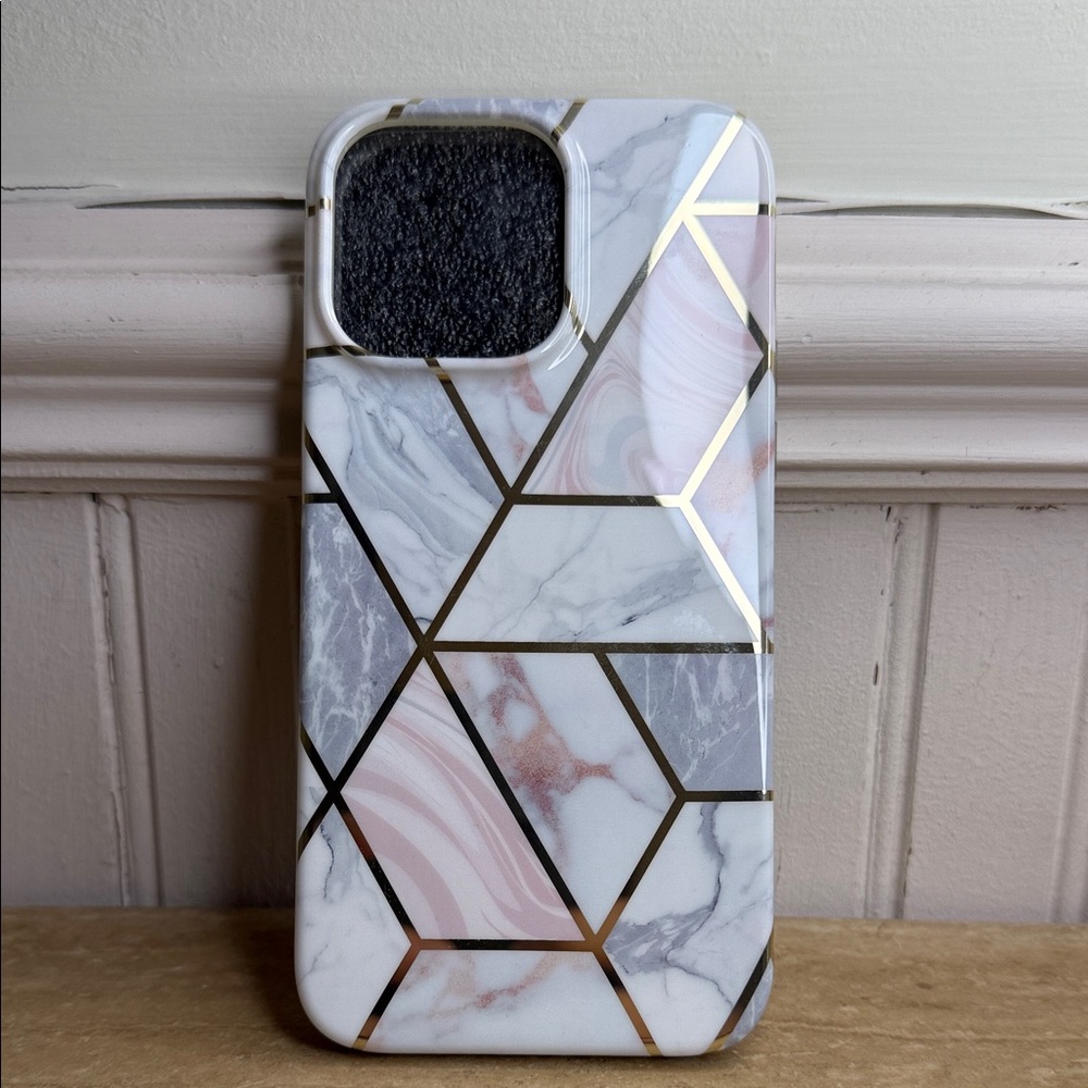 Geometric Marble Phone Case - White, Pink, Gold